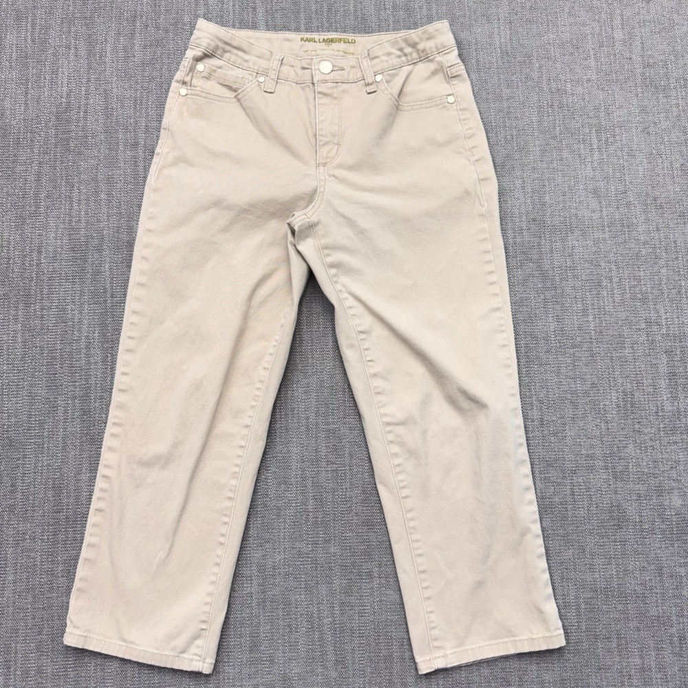Karl Lagerfeld Paris Jeans Womens 4 Beige Cropped Straight Leg Stretch Ankle